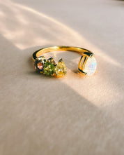 AURORA Ring - Rainbow ring with double Moonstone - Amethyst - Citrine and Peridot 18K