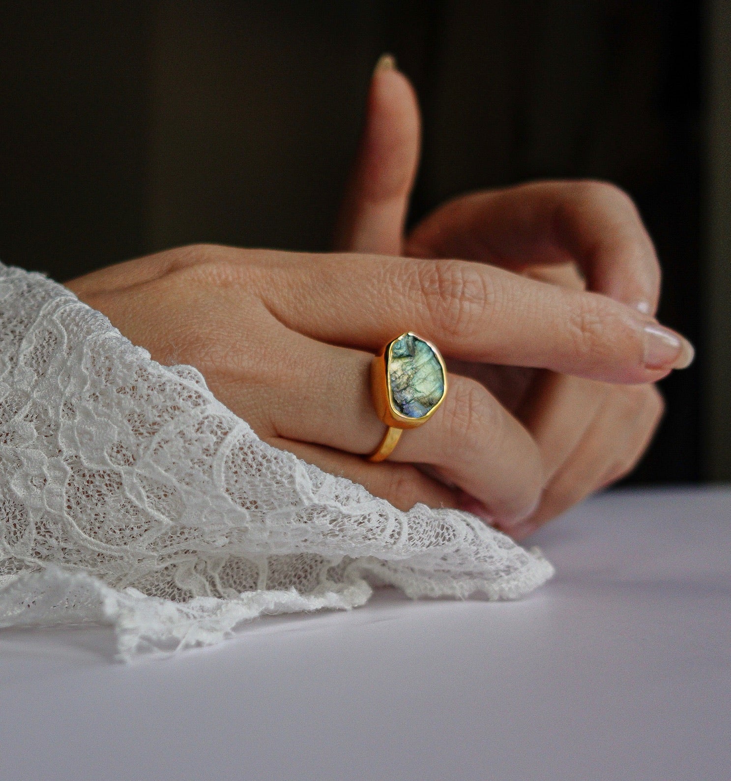 The Wild One - Raw Labradorite Ring 18K