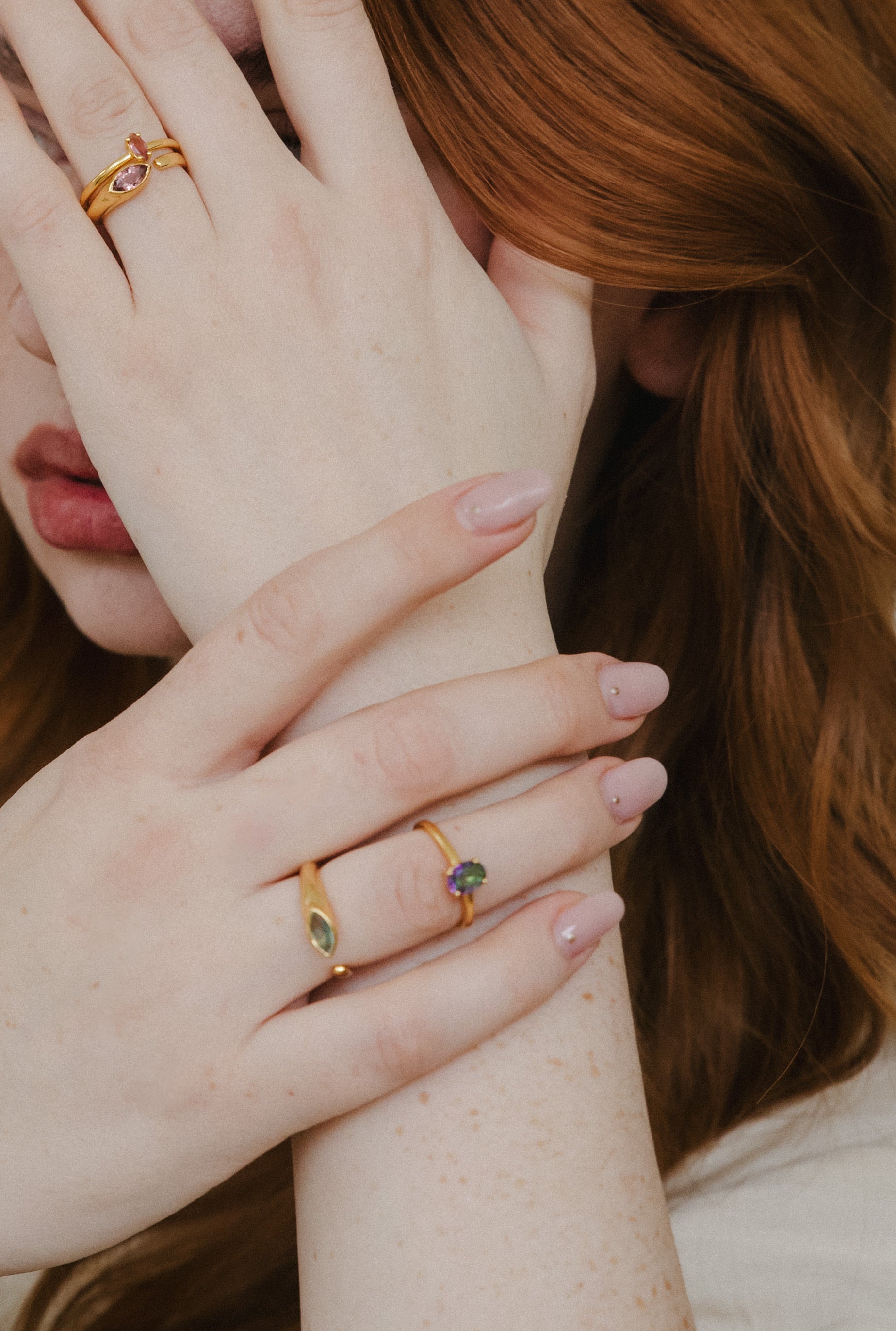 I am Loved ring stacking set - Pink Tourmaline 18K