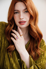 I am Grounded - Emerald cut Amethyst/Smokey Quartz 18K