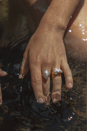 The Muse - Chunky White Biwa Pearl Ring 18K