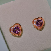 CLEO Earrings - Heartshaped Amethyst and Rainbow Moonstone 18K