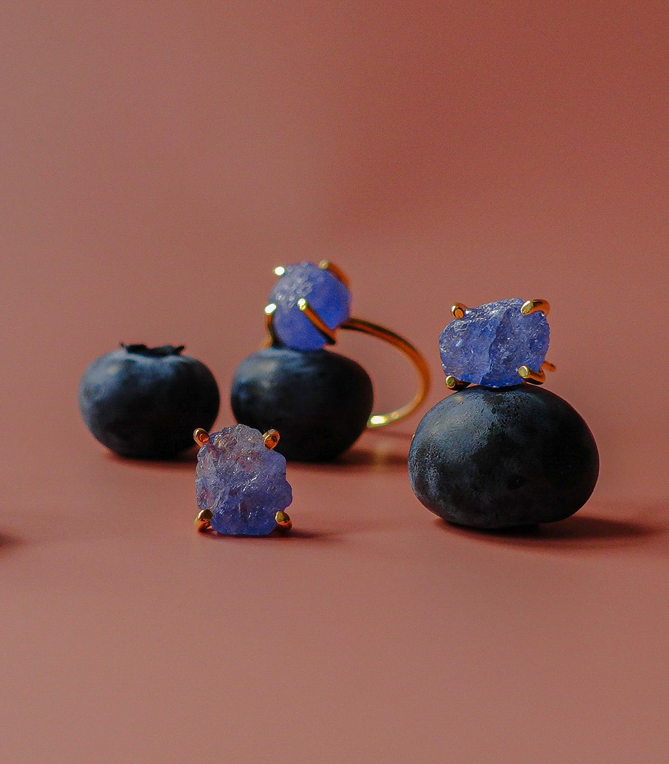 Violet Raw Tanzanite Set - 18K Gold Vermeil or Sterling Silver 925