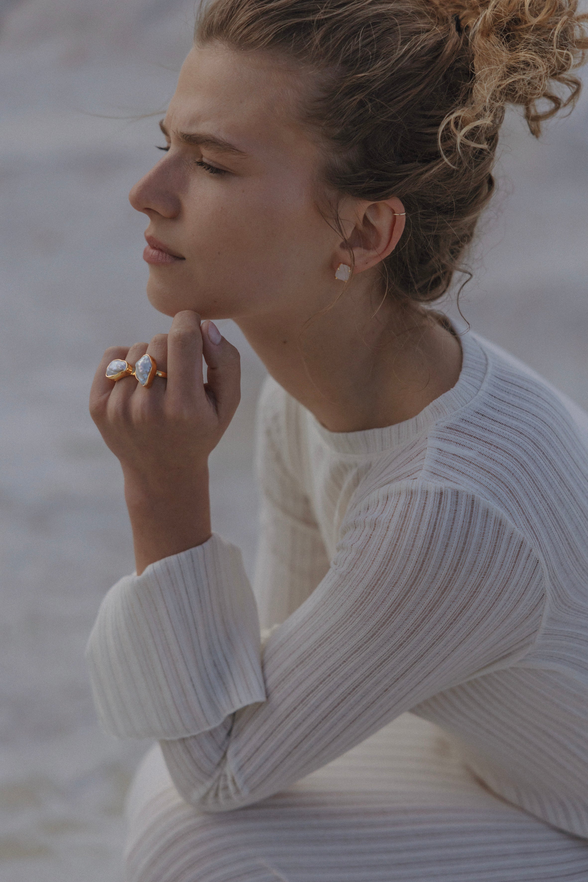 The Muse - Chunky White Biwa Pearl Ring 18K