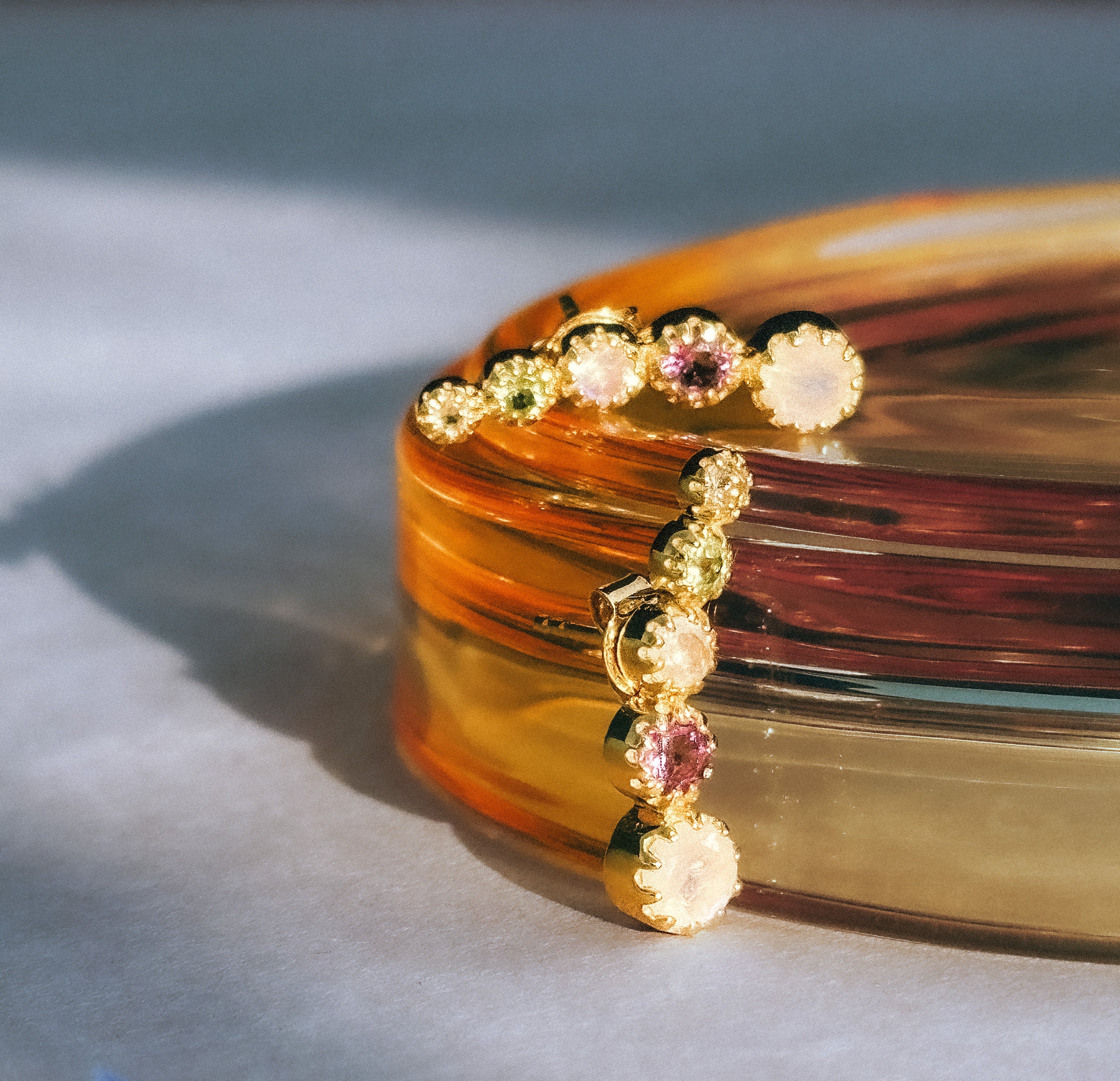 AURORA Earrings - Rainbow droplets with double Moonstone - Amethyst - Citrine and Peridot 18K