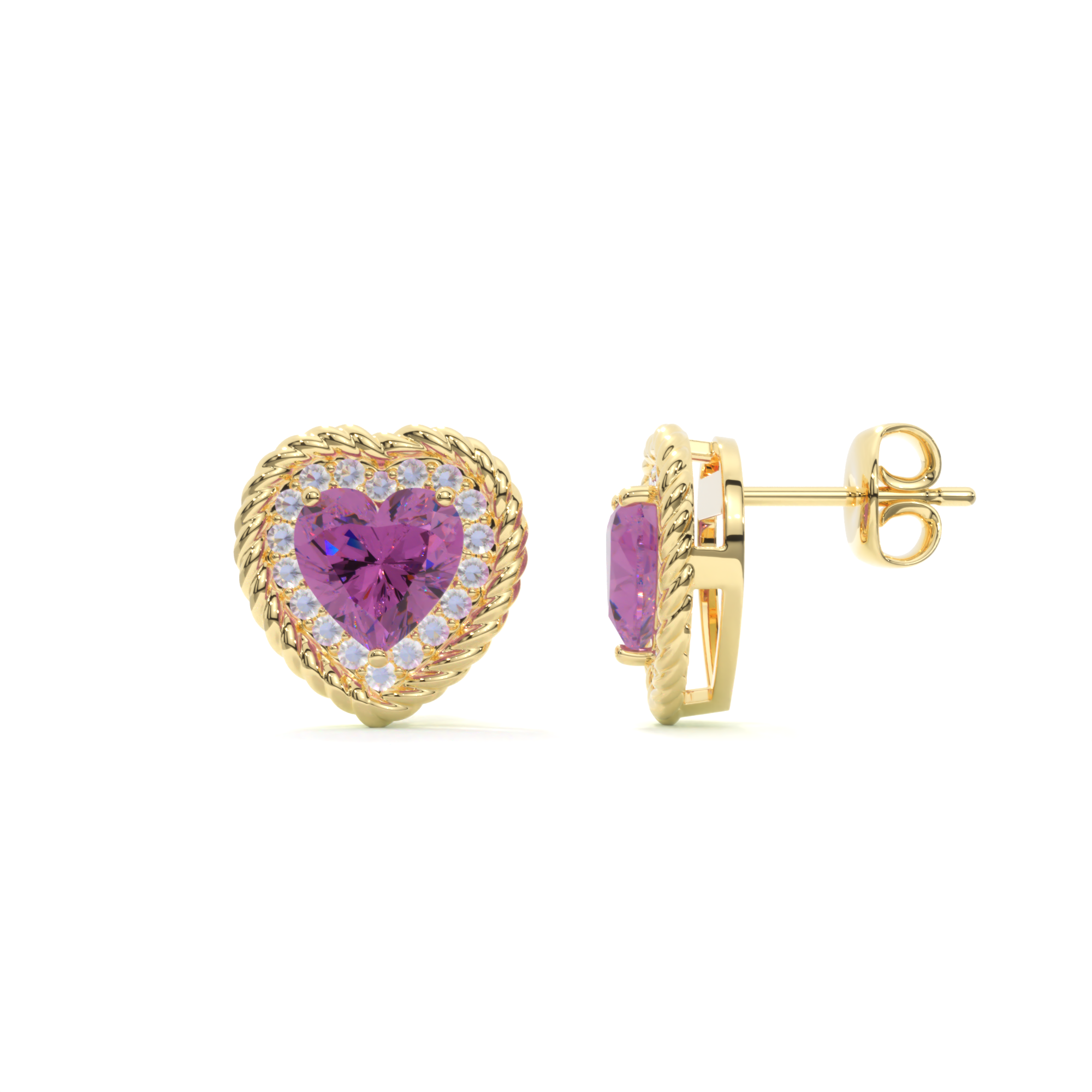 CLEO Earrings - Heartshaped Amethyst and Rainbow Moonstone 18K