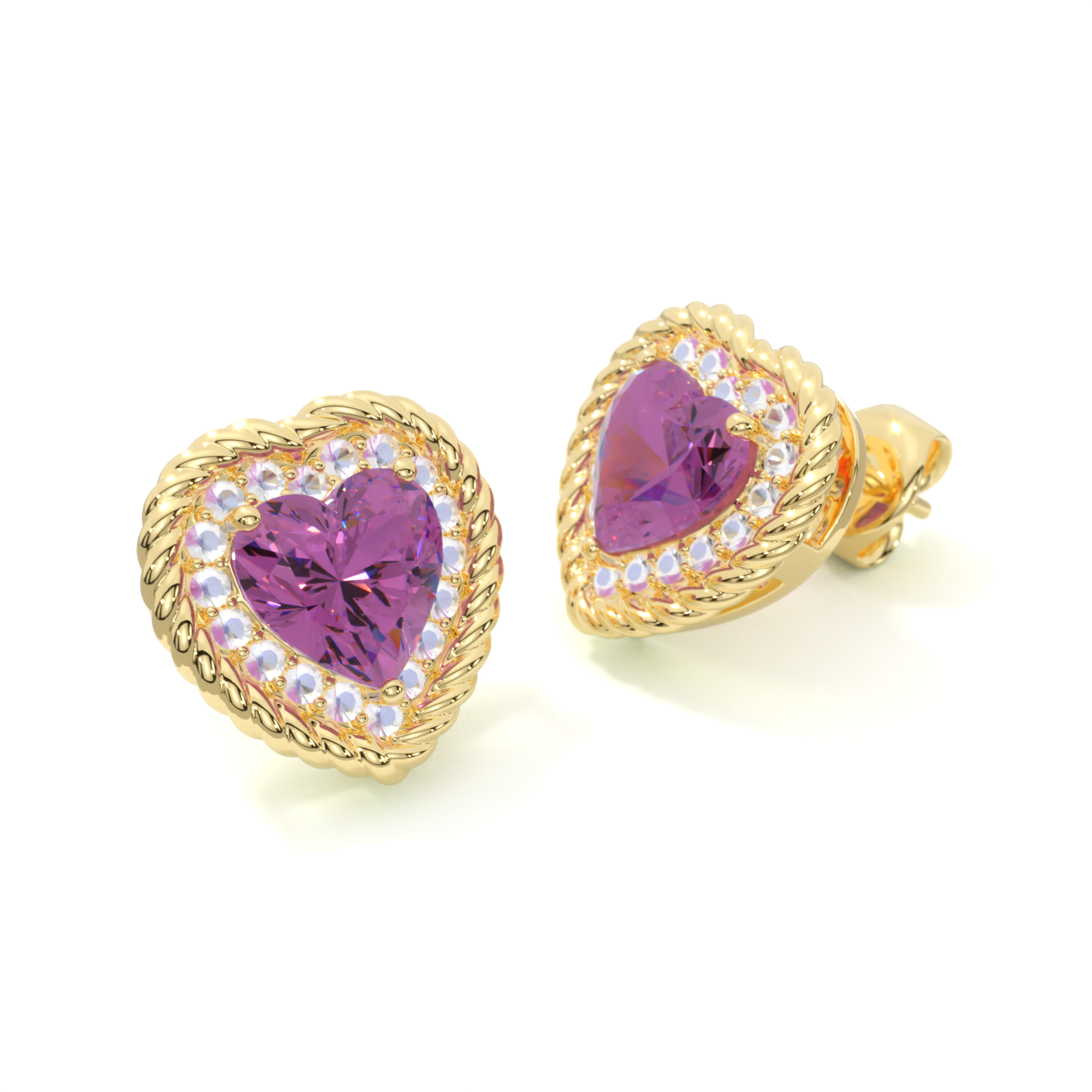 CLEO Earrings - Heartshaped Amethyst and Rainbow Moonstone 18K