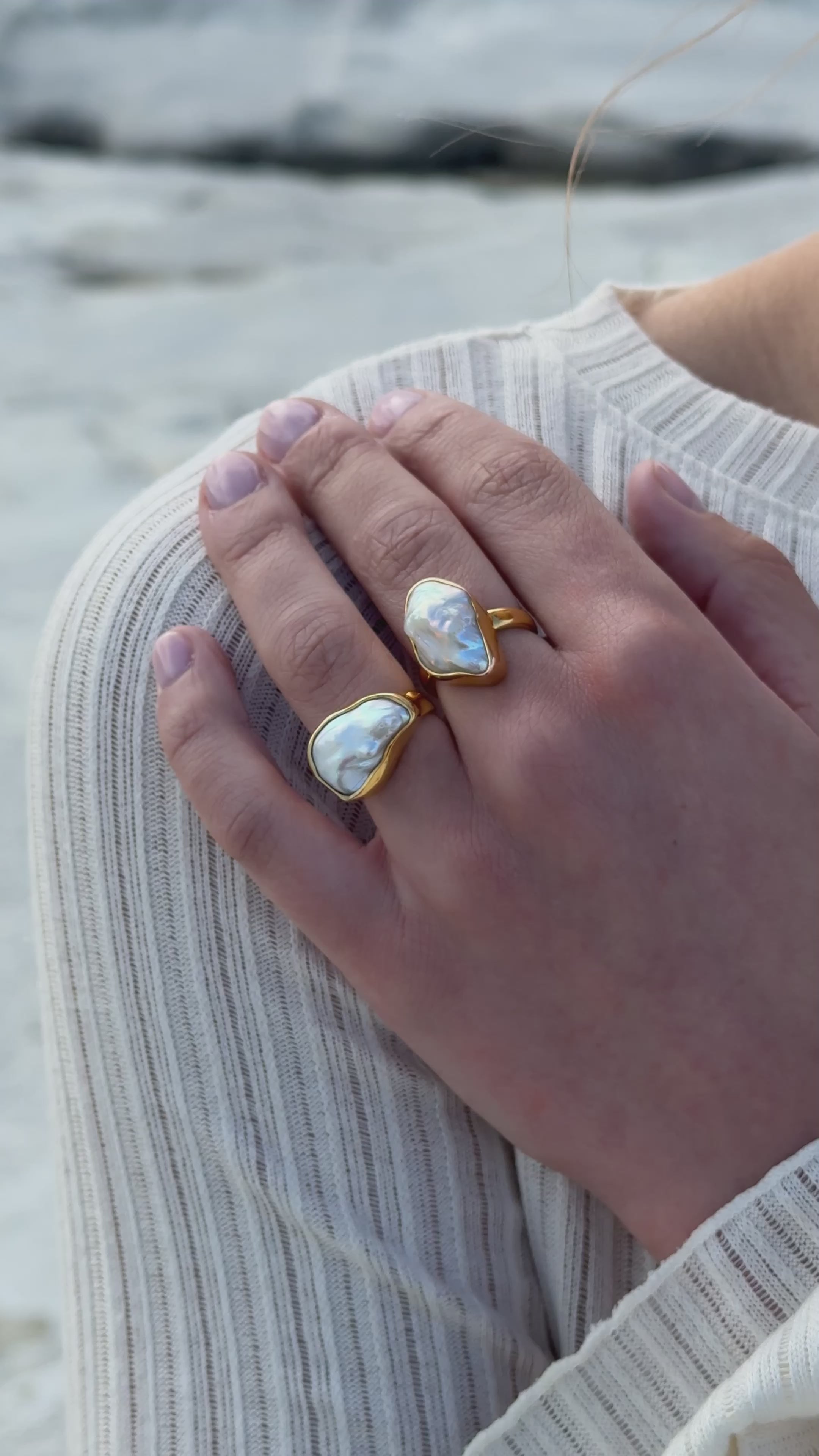 The Muse - Chunky White Biwa Pearl Ring 18K