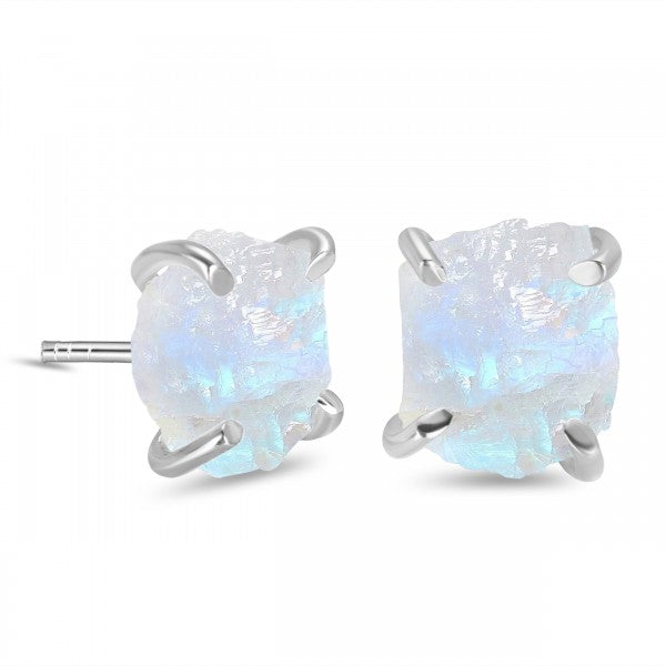 LUNE EARRINGS - Moonstone Studs in Sterling Silver/Gold Vermeil 18K